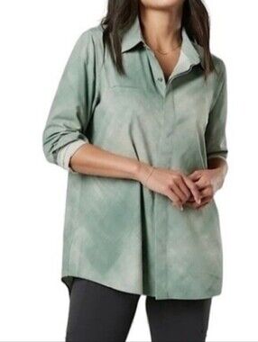 Athleta Urbanite Sage Green Button Down Tunic Blouse Top Breathable Loungewear1X